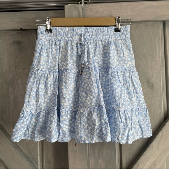Princess Polly Meltem Baby Blue Floral Tiered Skirt dainty girly spring summer 6 - Picture 2 of 10